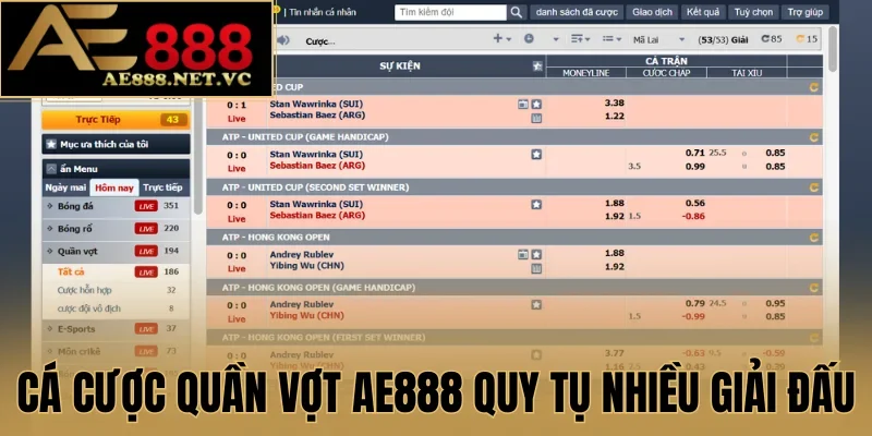 Cá cược quần vợt AE888 quy tụ nhiều giải đấu lớn