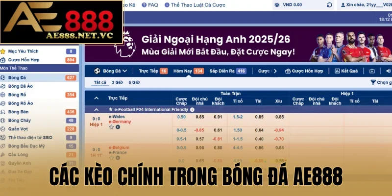 Các kèo chính trong bóng đá AE888