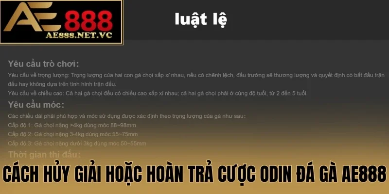 Cách hủy giải hoặc hoàn trả cược ODIN đá gà AE888