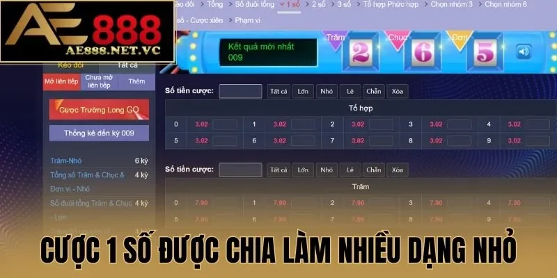 Cược 1 số được chia làm nhiều dạng nhỏ