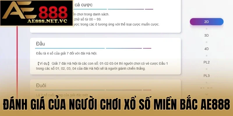 Đánh giá của người chơi Xổ số miền Bắc AE888