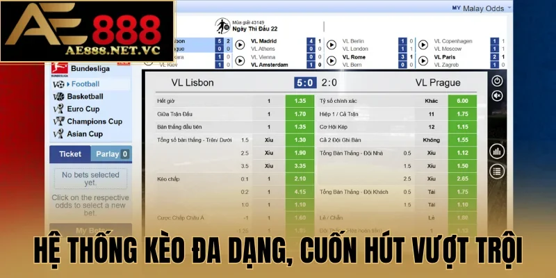 Hệ thống kèo AE888 đa dạng, cuốn hút vượt trội