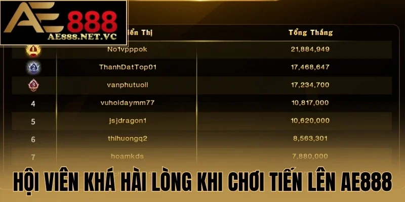 Hội viên khá hài lòng khi chơi tiến lên AE888