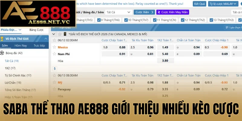 SABA thể thao AE888 giới thiệu nhiều kèo cược