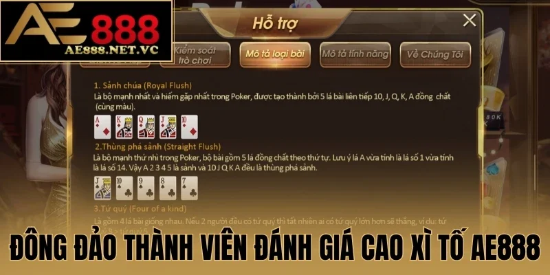 Đông đảo thành viên đánh giá cao xì tố AE888