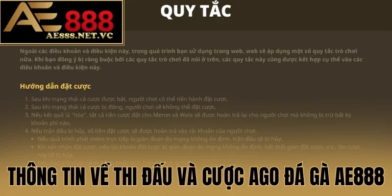 Thông tin về thi đấu và cược AGO đá gà AE888